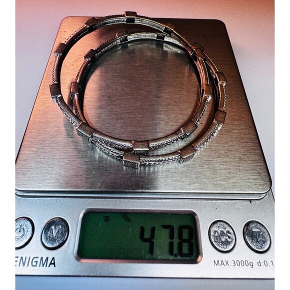 Leslie 925 Sterling Silver Textured Bangles Set • Size 8” • Estate Jewelry - Picture 7 of 8